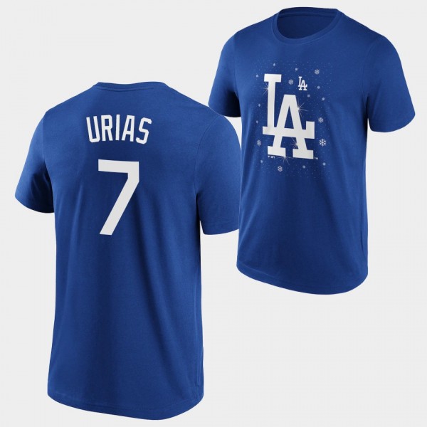 Julio Urias #7 Sparkle Christmas Los Angeles Dodgers T-Shirt - Royal