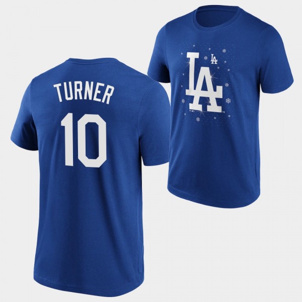 Justin Turner #10 Sparkle Christmas Los Angeles Dodgers T-Shirt - Royal