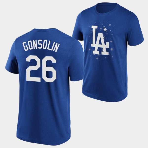 Tony Gonsolin #26 Sparkle Christmas Los Angeles Dodgers T-Shirt - Royal