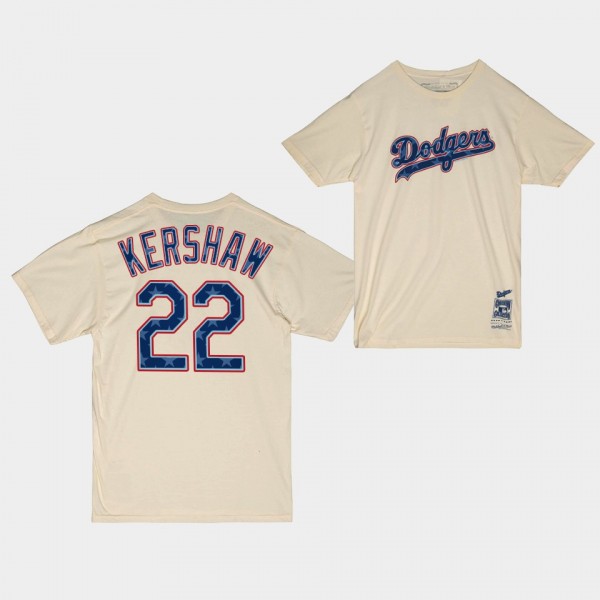 Los Angeles Dodgers Freedom Stars Stripes Clayton Kershaw #22 Cream T-Shirt