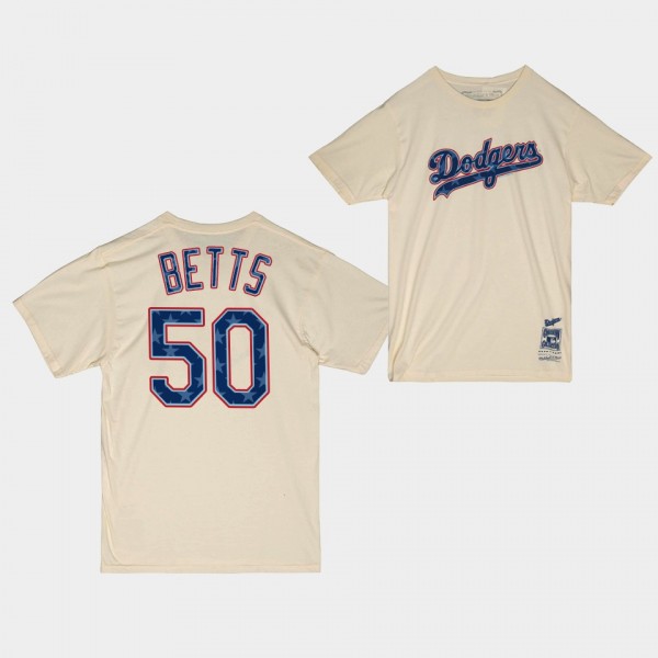 Los Angeles Dodgers Freedom Stars Stripes Mookie Betts #50 Cream T-Shirt