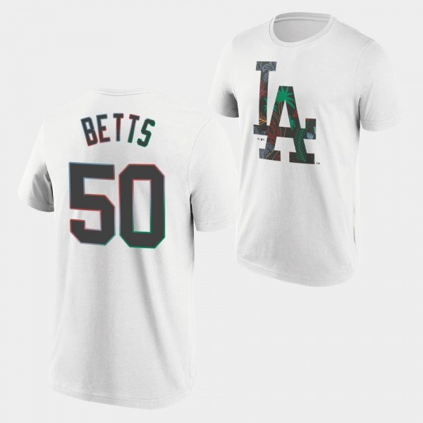 Los Angeles Dodgers #50 Mookie Betts Summer Beach White Men's T-Shirt