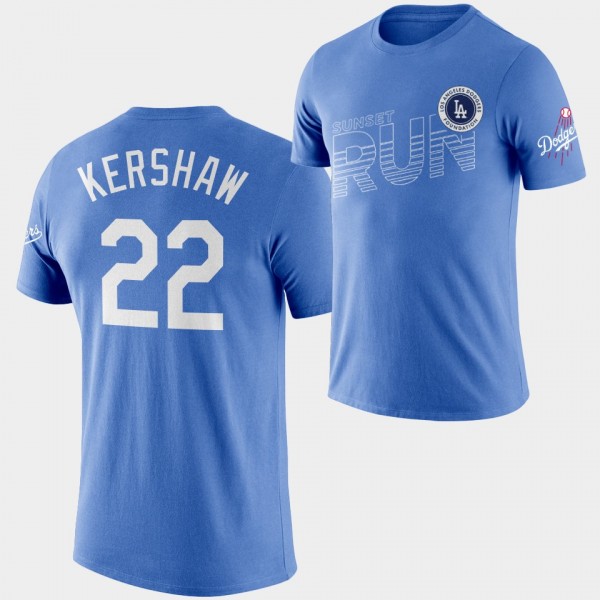 Los Angeles Dodgers #22 Clayton Kershaw Sunset Run Royal Men's T-Shirt
