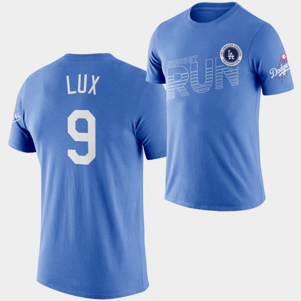 Los Angeles Dodgers #9 Gavin Lux Sunset Run Royal Men's T-Shirt