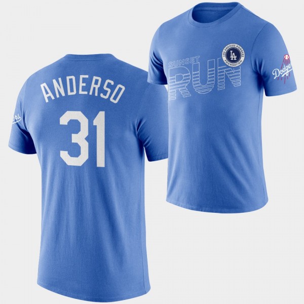 Los Angeles Dodgers #31 Tyler Anderson Sunset Run Royal Men's T-Shirt