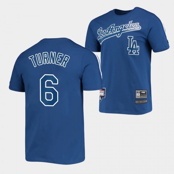Los Angeles Dodgers #6 Trea Turner Taping Royal Men's T-Shirt