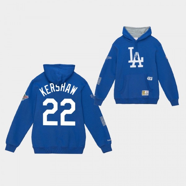#22 Clayton Kershaw Los Angeles Dodgers Team Logo Fleece Royal Hoodie