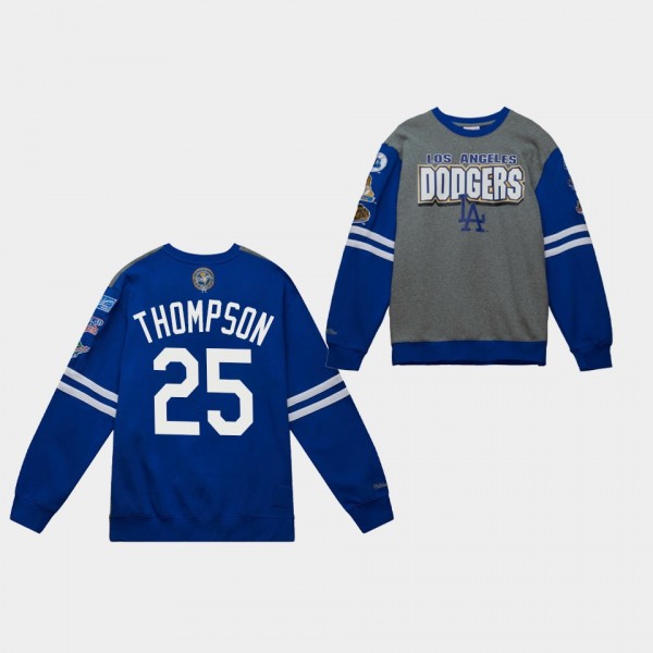 Los Angeles Dodgers Long Sleeve #25 Trayce Thompson Gray Royal Team Logo All Over Crew 2.0 T-Shirt