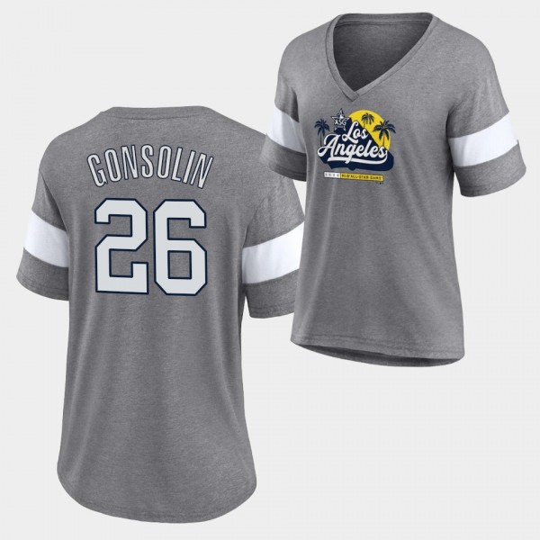 Tony Gonsolin #26 2022 MLB All-Star Game Los Angeles Dodgers Women's Gray Sunset Script T-Shirt