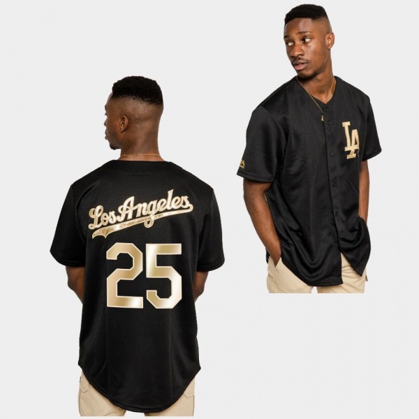 LA Dodgers Trayce Thompson Majestic Black Gold #25 Replica Jersey