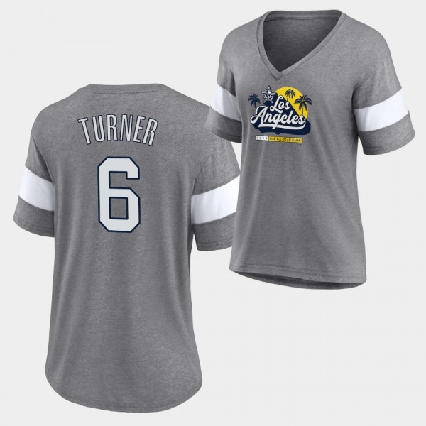 Trea Turner #6 2022 MLB All-Star Game Los Angeles Dodgers Women's Gray Sunset Script T-Shirt