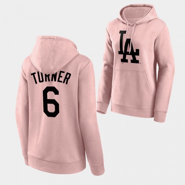 Trea Turner Los Angeles Dodgers Fashion Team Logo Pink #6 Hoodie - Women's