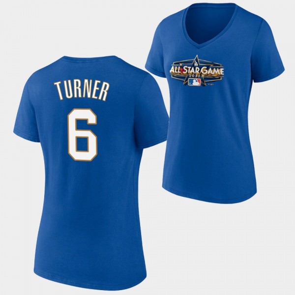 Trea Turner #6 2022 MLB All-Star Game Los Angeles Dodgers Women's Royal V-Neck T-Shirt