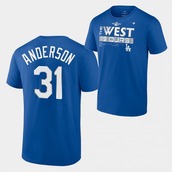 #31 Tyler Anderson Los Angeles Dodgers 2022 NL West Division Champions Locker Room T-Shirt - Royal