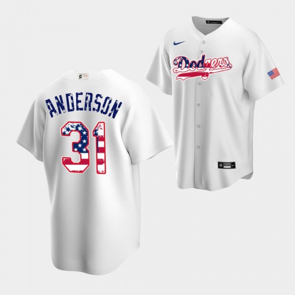 #31 Tyler Anderson 2022 4th of July Los Angeles Dodgers Independence Day White Replica Jersey