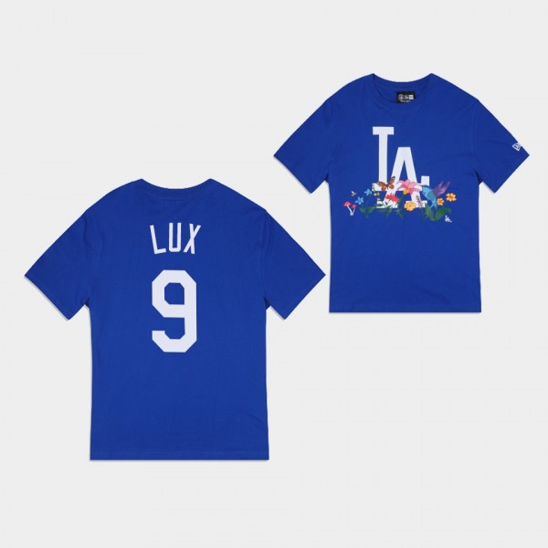 Unisex Dodgers #9 Gavin Lux Royal Blooming Flower T-Shirt