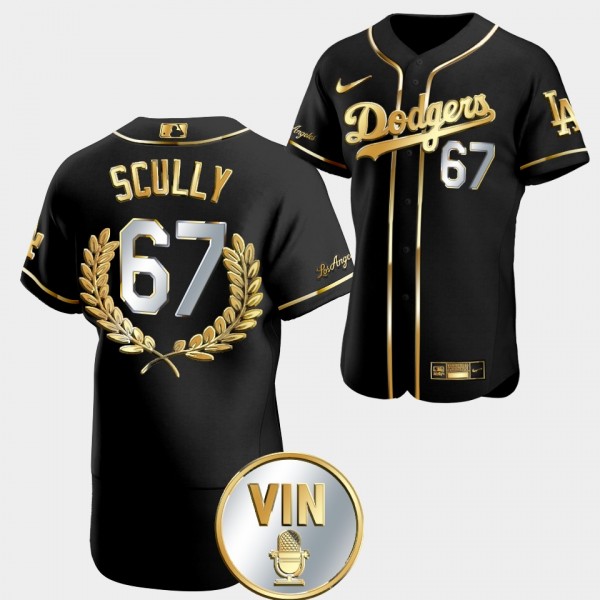 Los Angeles Dodgers Black #67 Vin Scully Gold Edition Honor Vin Scully Authentic Jersey