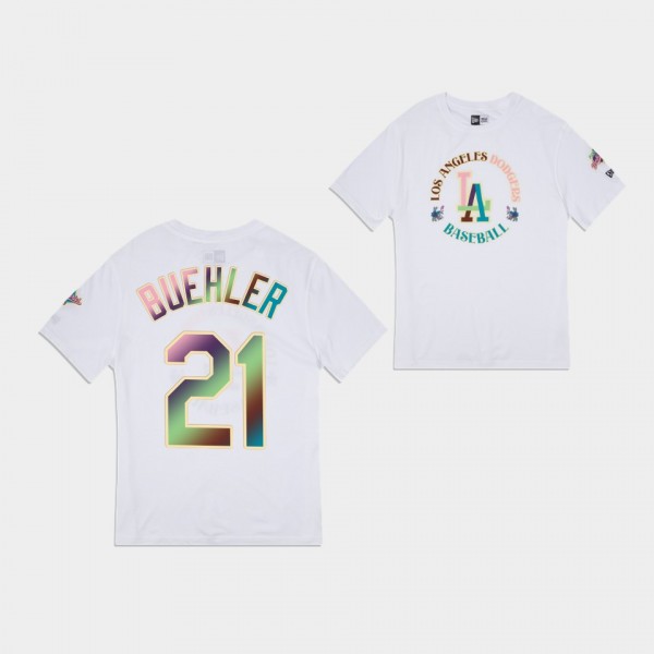 Walker Buehler #21 Vintage Floral Los Angeles Dodgers T-Shirt - White