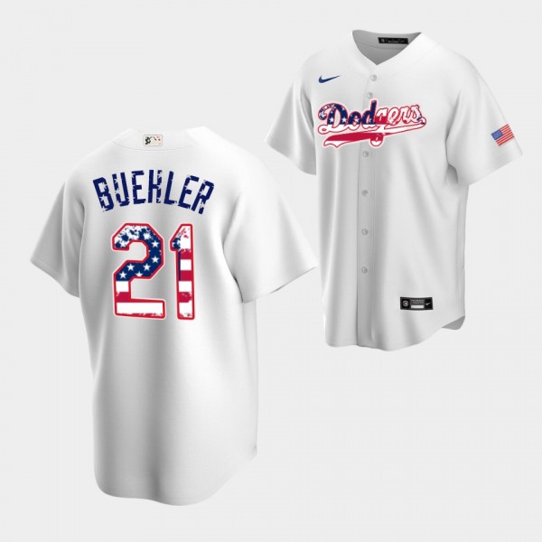 #21 Walker Buehler 2022 4th of July Los Angeles Dodgers Independence Day White Replica Jersey