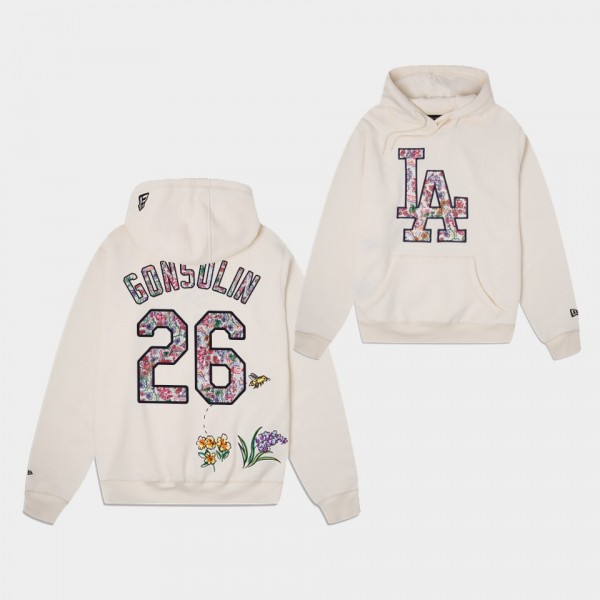 Tony Gonsolin #26 Cream Los Angeles Dodgers Watercolor Floral Hoodie