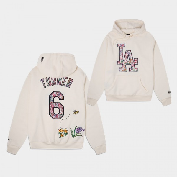Trea Turner #6 Cream Los Angeles Dodgers Watercolor Floral Hoodie