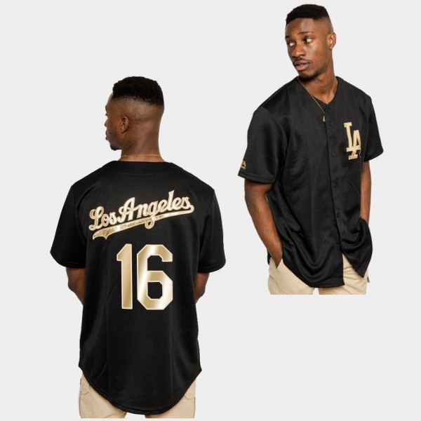 LA Dodgers Will Smith Majestic Black Gold #16 Replica Jersey