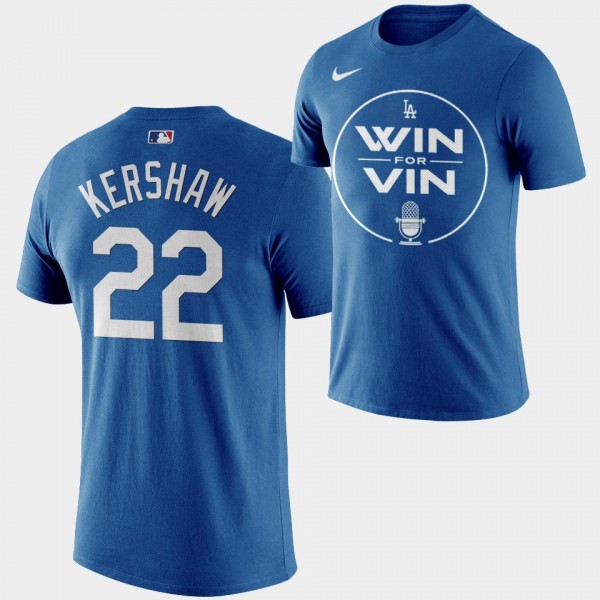 Win For Vin #22 Clayton Kershaw LA Dodgers 2022 Postseason Goal Royal T-Shirt