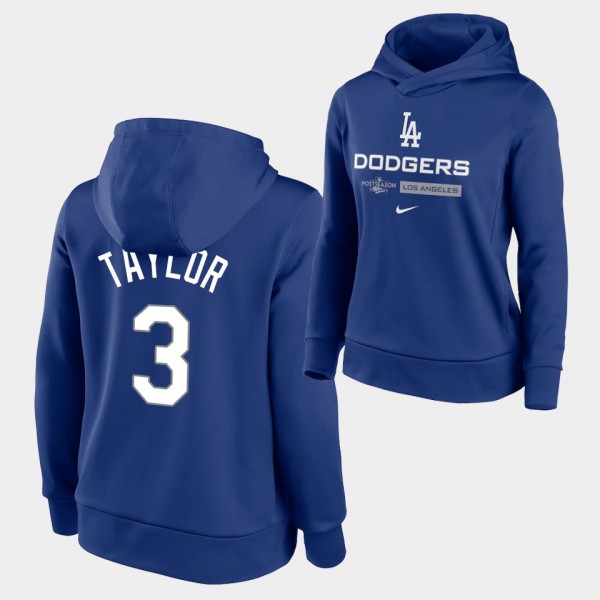 Los Angeles Dodgers Women's #3 Chris Taylor 2022 Postseason Authentic Collection Pullover Royal Hoodie