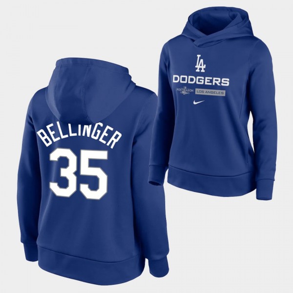 Los Angeles Dodgers Women's #35 Cody Bellinger 2022 Postseason Authentic Collection Pullover Royal Hoodie