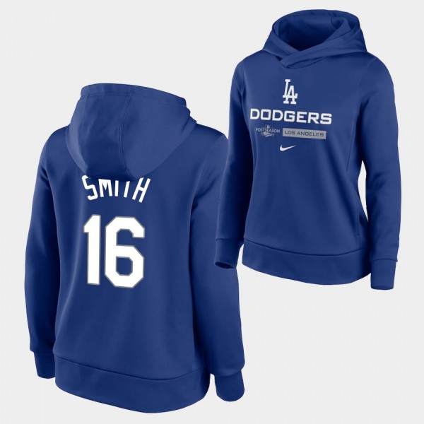 Los Angeles Dodgers Women's #16 Will Smith 2022 Postseason Authentic Collection Pullover Royal Hoodie