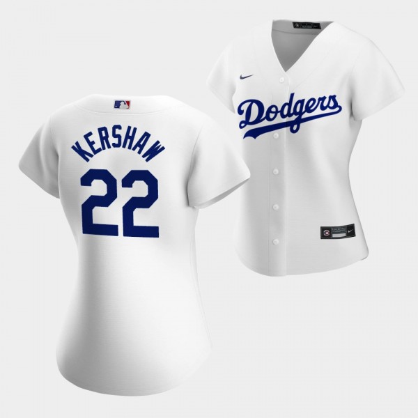 Women's Los Angeles Dodgers 22 Clayton Kershaw Replica White Home Jersey