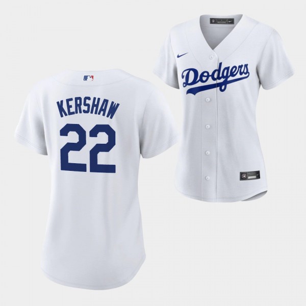 Los Angeles Dodgers Clayton Kershaw #22 Clayton Kershaw White Replica Home Women's Jersey