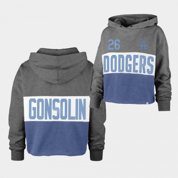 Women's #26 Tony Gonsolin Los Angeles Dodgers Cut Off Hoodie - Gray Royal
