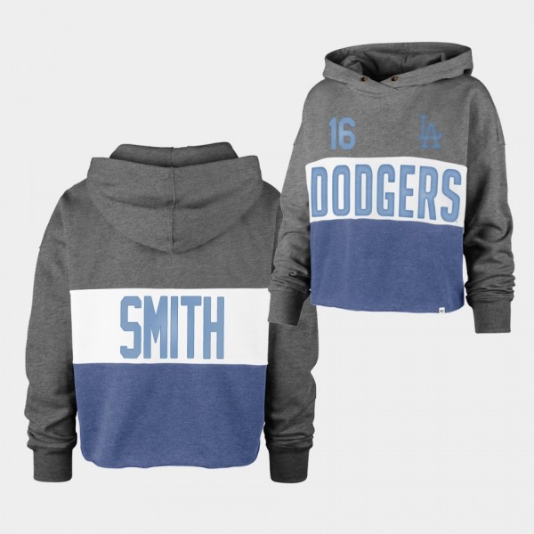 Women's #16 Will Smith Los Angeles Dodgers Cut Off Hoodie - Gray Royal