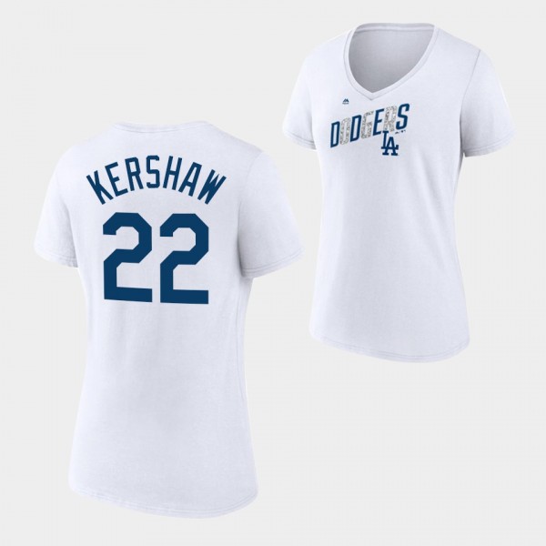 Women's Dodgers #22 Clayton Kershaw Second Wind White T-Shirt
