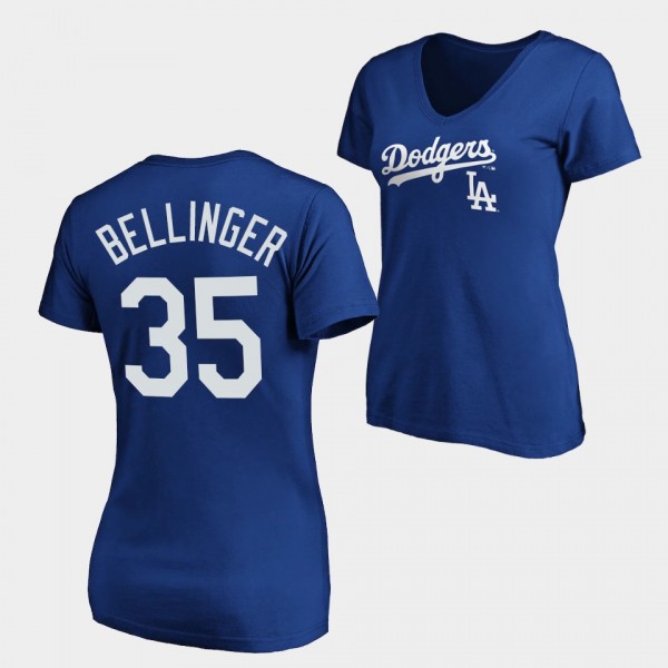 Women's Cody Bellinger Los Angeles Dodgers Team Logo Lockup V-Neck Royal T-Shirt