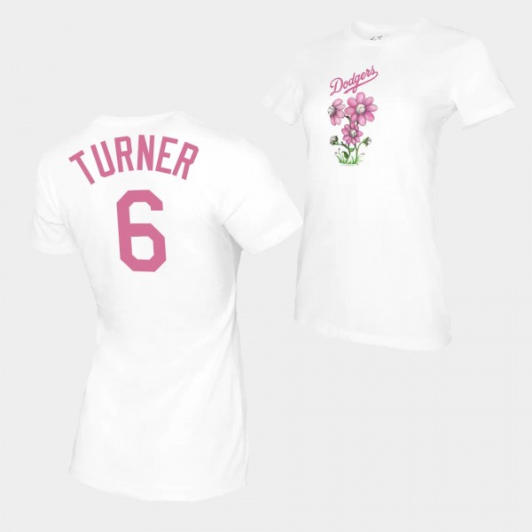 Women's Trea Turner Los Angeles Dodgers Mother's Day Blooming Baseballs White T-shirt