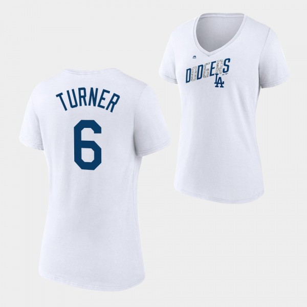 Women's Dodgers #6 Trea Turner Second Wind White T-Shirt