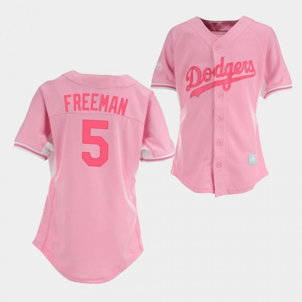 Women's LA Dodgers Corduroy #5 Freddie Freeman Pink Fashion Jersey