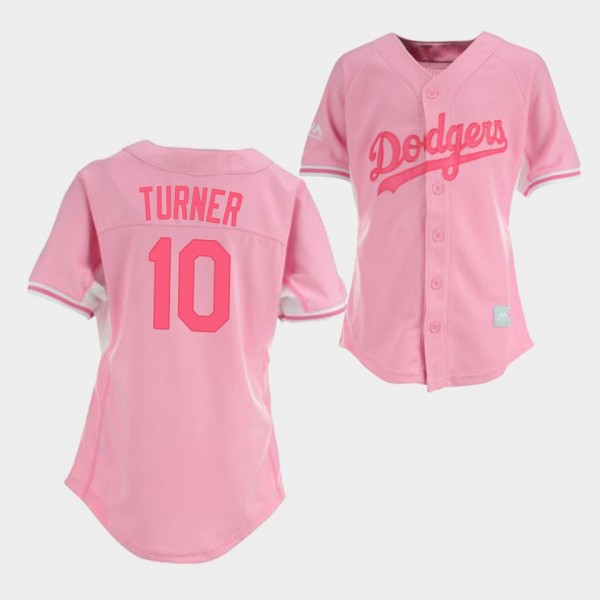 Women's LA Dodgers Corduroy #10 Justin Turner Pink...