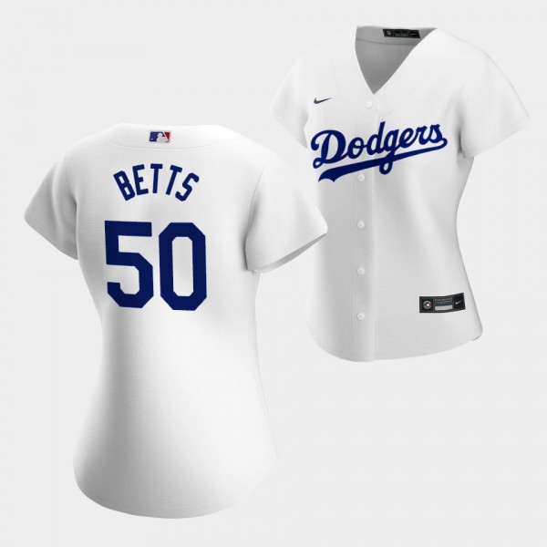Women's Los Angeles Dodgers 50 Mookie Betts Replica White Home Jersey