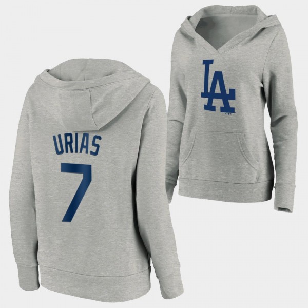Women's Dodgers Julio Urias Pullover Gray V-Neck Logo Crossover Hoodie