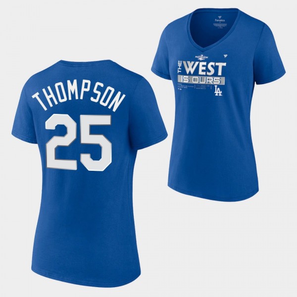 Women's Los Angeles Dodgers #25 Trayce Thompson Locker Room 2022 NL West Division Champions V-Neck T-Shirt