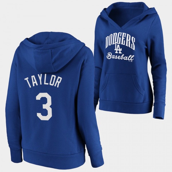 Women's #3 Chris Taylor Los Angeles Dodgers Crossover Neck Victory Script Hoodie - Royal