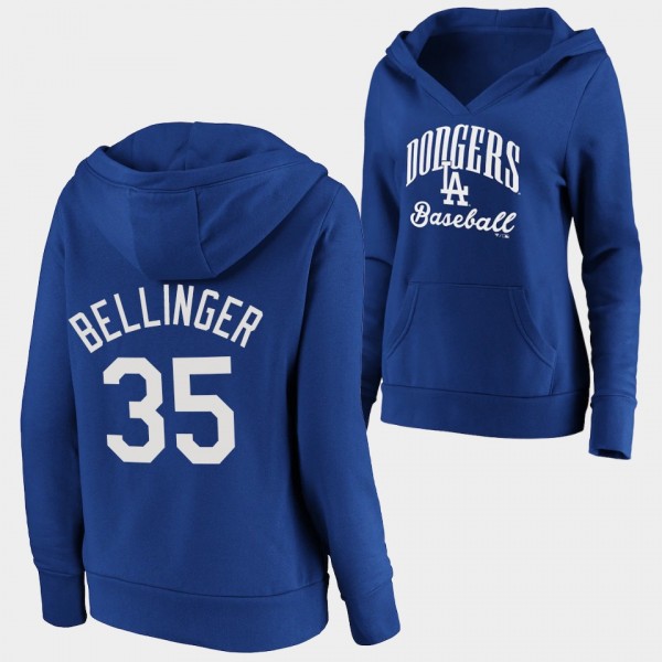 Women's Dodgers Cody Bellinger Victory Script Royal Crossover Neck Hoodie