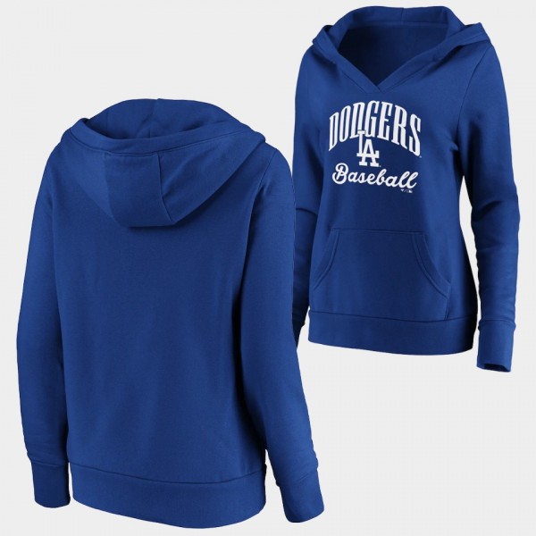 Women's Dodgers Victory Script Royal Crossover Neck Hoodie