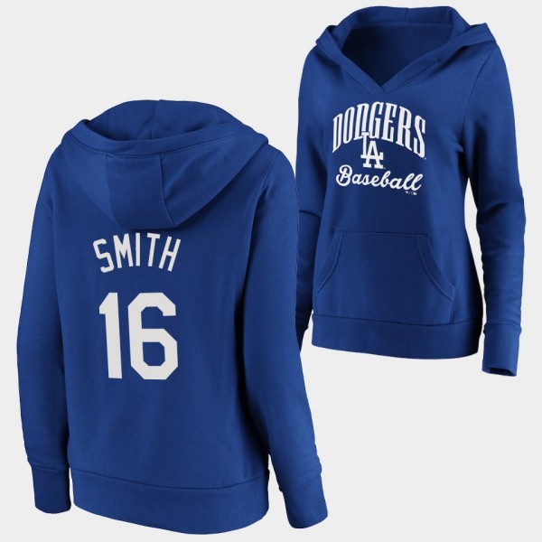 Women's Dodgers Will Smith Victory Script Royal Crossover Neck Hoodie