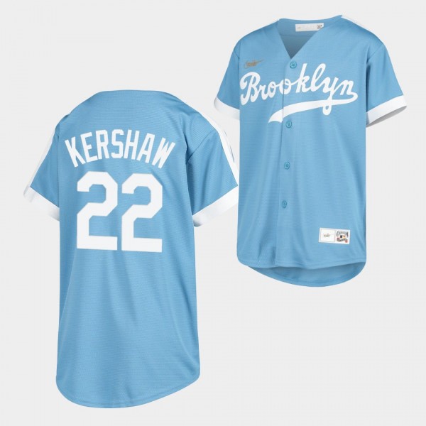 Los Angeles Dodgers Youth #22 Clayton Kershaw Light Blue Alternate Cooperstown Collection Jersey