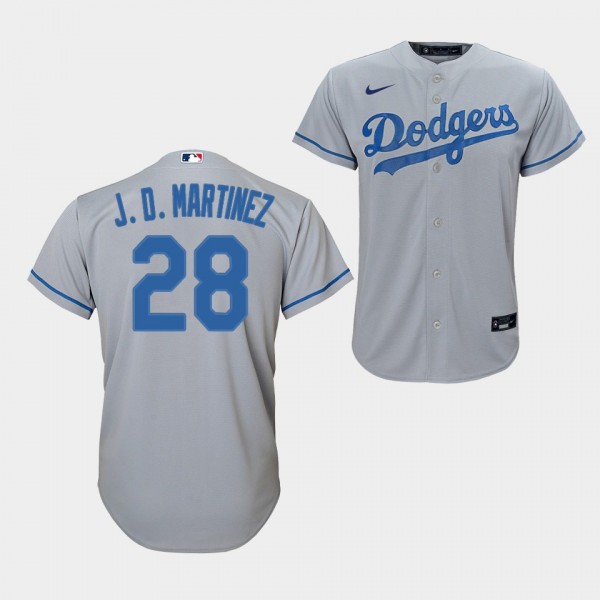 Youth LA Dodgers Replica #28 J.D. Martinez Gray Road Jersey