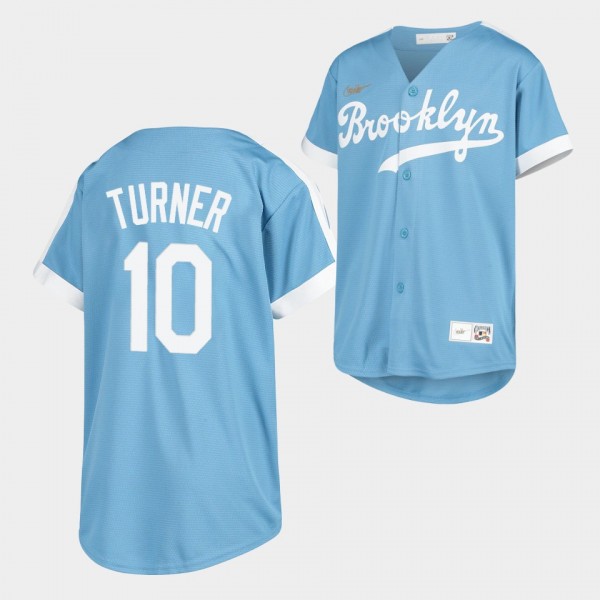 Los Angeles Dodgers Youth #10 Justin Turner Light Blue Alternate Cooperstown Collection Jersey